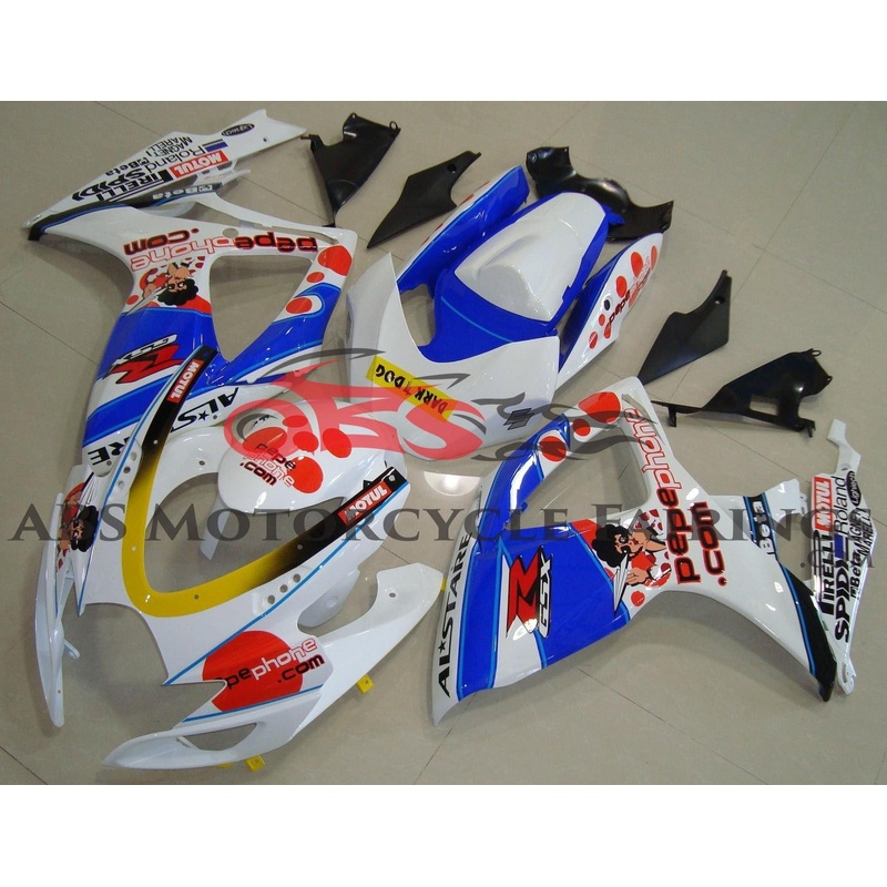 Suzuki GSXR600 (2006-2007) White, Blue & Red Pepe Phone Fairings No Seat Cowl No Bolt Kit No Tank