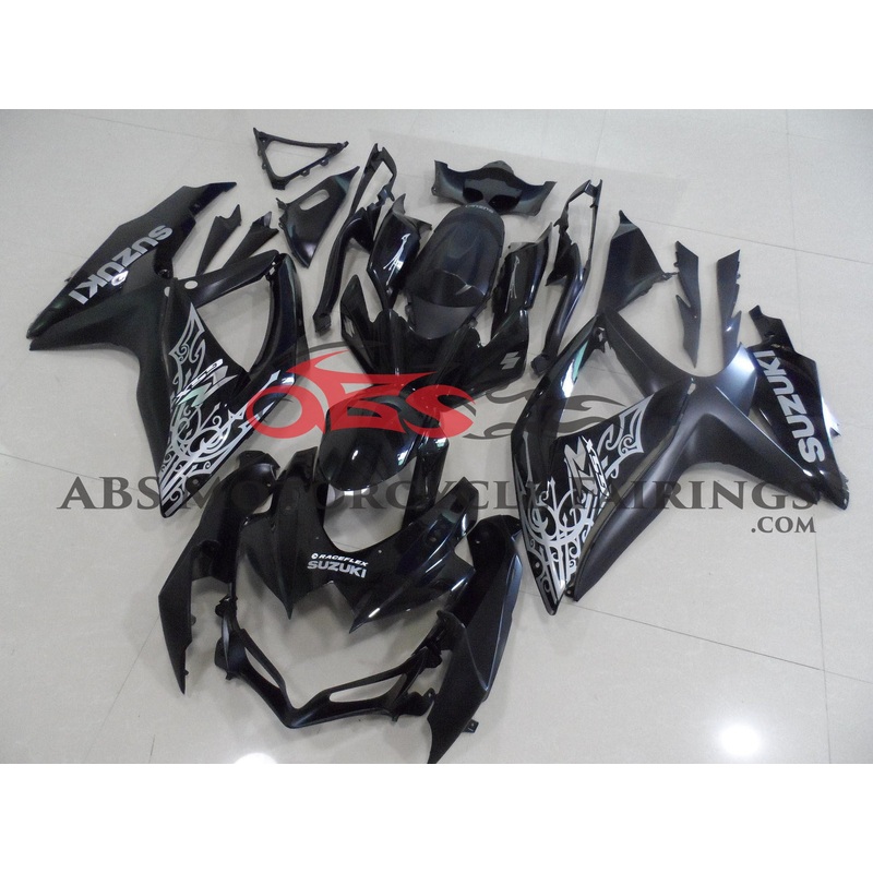 SUZUKI GSXR750 (2008-2010) Black, Matte Black & Gray Tribal Fairings No Seat Cowl No Bolt Kit No Tank