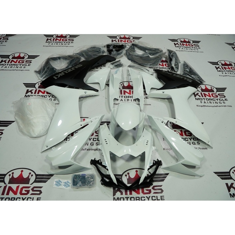Suzuki GSXR750 (2011-2023) Pearl White, Black Fairings No Seat Cowl No Bolt Kit No Tank