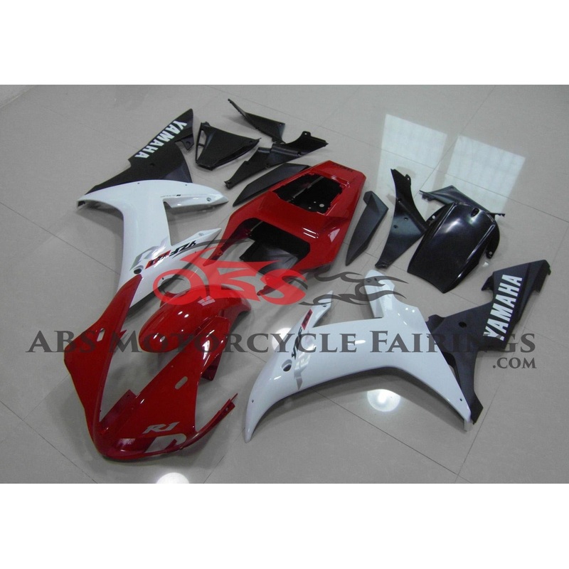 Yamaha YZF-R1 (2002-2003) Red, White & Black Fairings Clear Windscreen: Free No Seat Cowl No Bolt Kit