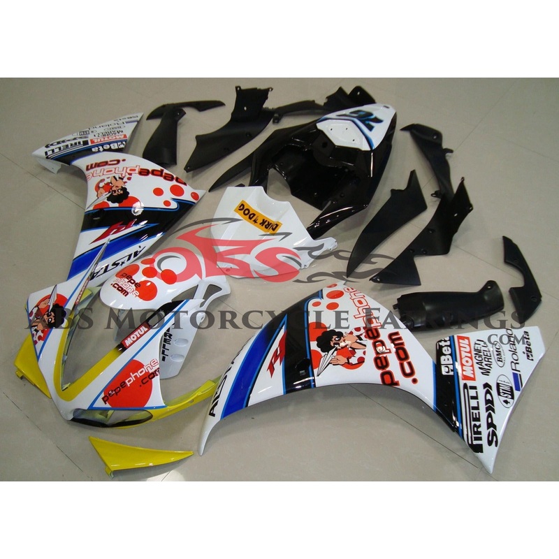 Yamaha YZF-R1 (2009-2011) White & Red Pepe Phone Fairings No Seat Cowl No Bolt Kit No Tank
