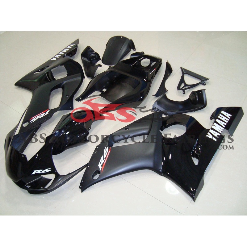 Yamaha YZF-R6 (1998-2002) Black & Matte Black Fairings Clear Windscreen: Free No Bolt Kit