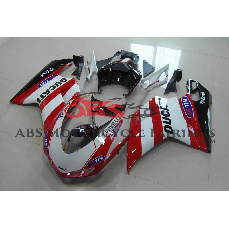 Ducati 1198 (2007-2012) Black, White & Red Corse Fairings Clear Windscreen: Free No Seat Cowl No Bolt Kit