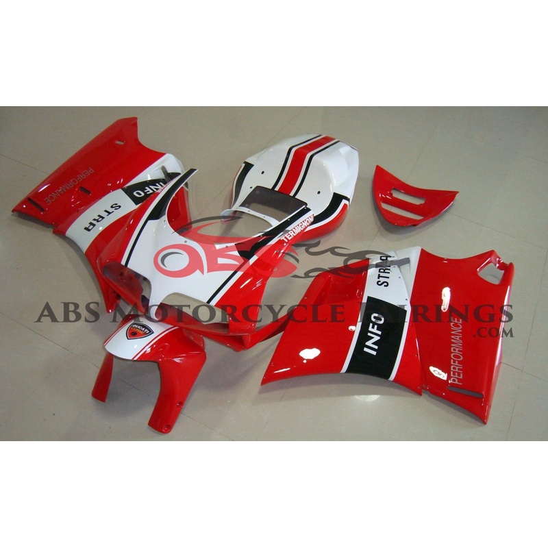 Ducati 748 (1994-2003) Red, White, Black Info Stra Fairings Clear Windscreen: Free No Bolt Kit