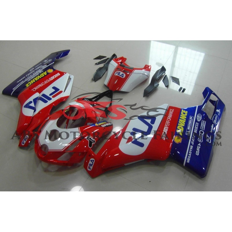 Ducati 749 (2003-2004) Red, White & Blue Fila Fairings Clear Windscreen: Free No Seat Cowl No Bolt Kit