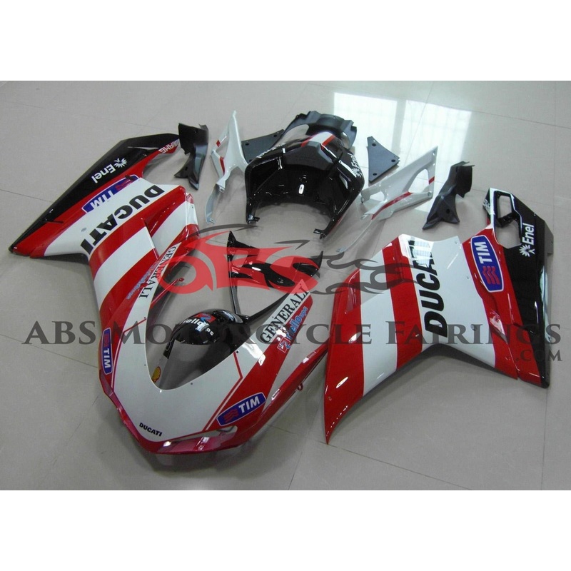 Ducati 848 (2007-2014) White, Red, Black Generali Fairings Clear Windscreen: Free No Seat Cowl No Bolt Kit