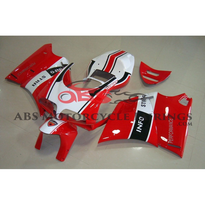 Ducati 916 (1994-1999) Red, White & Black Info Stra Fairings Clear Windscreen: Free No Bolt Kit