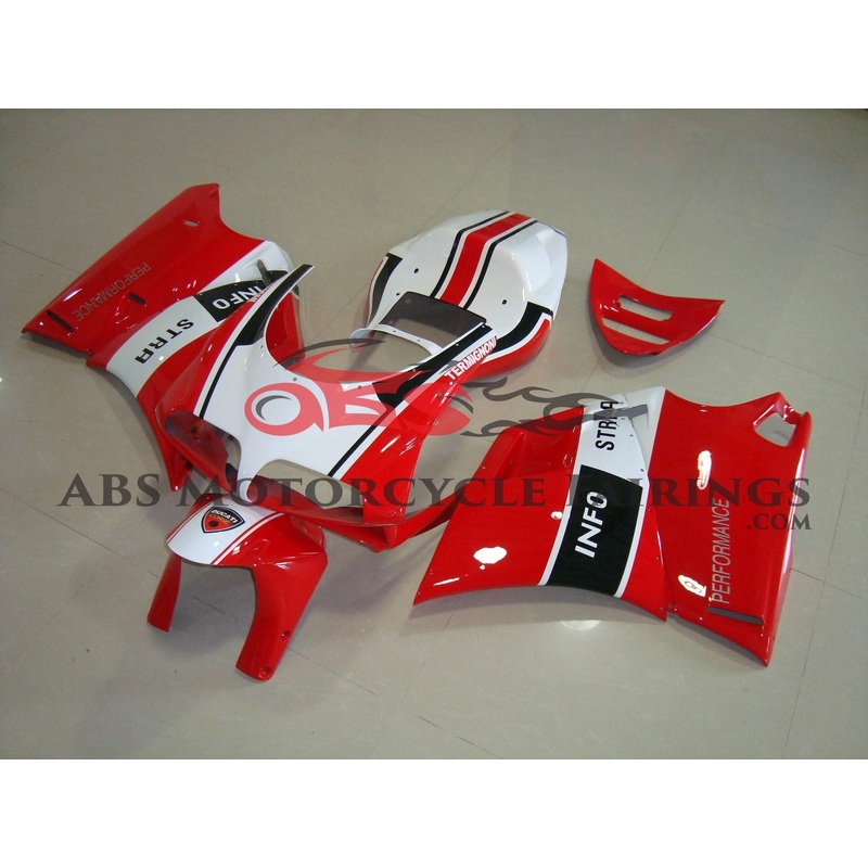 Ducati 996 (1998-2002) Red, White & Black Info Stra Fairings Clear Windscreen: Free No Bolt Kit