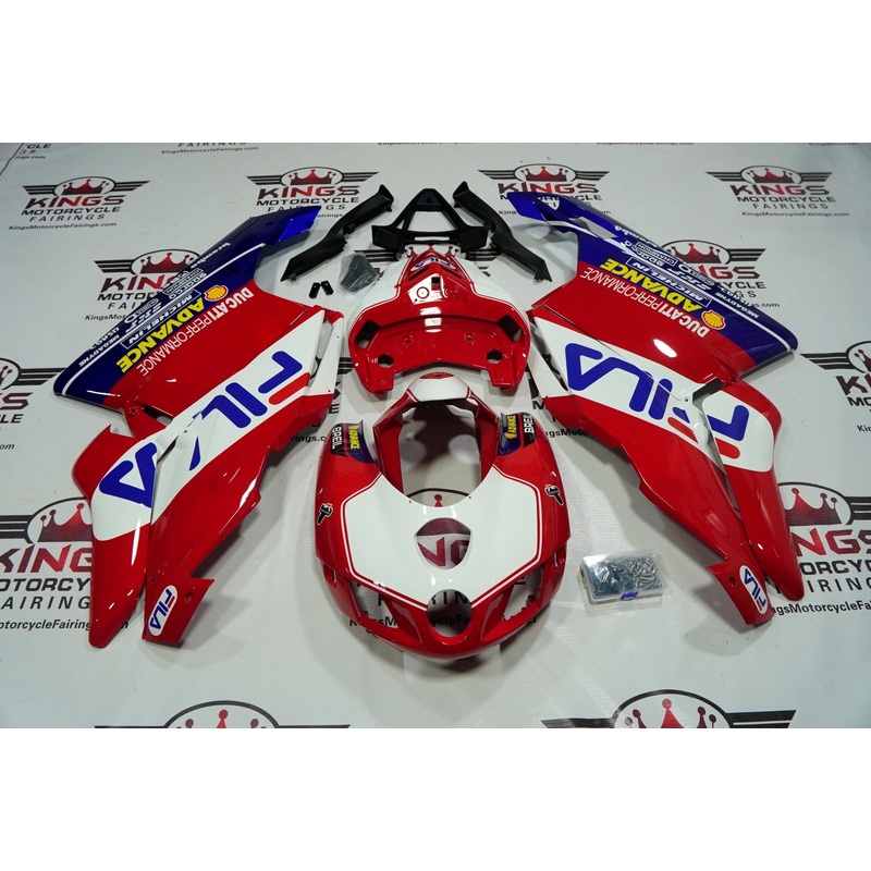 Ducati 999 (2005-2006) Red, White & Blue Fila Fairings Clear Windscreen: Free No Seat Cowl No Bolt Kit