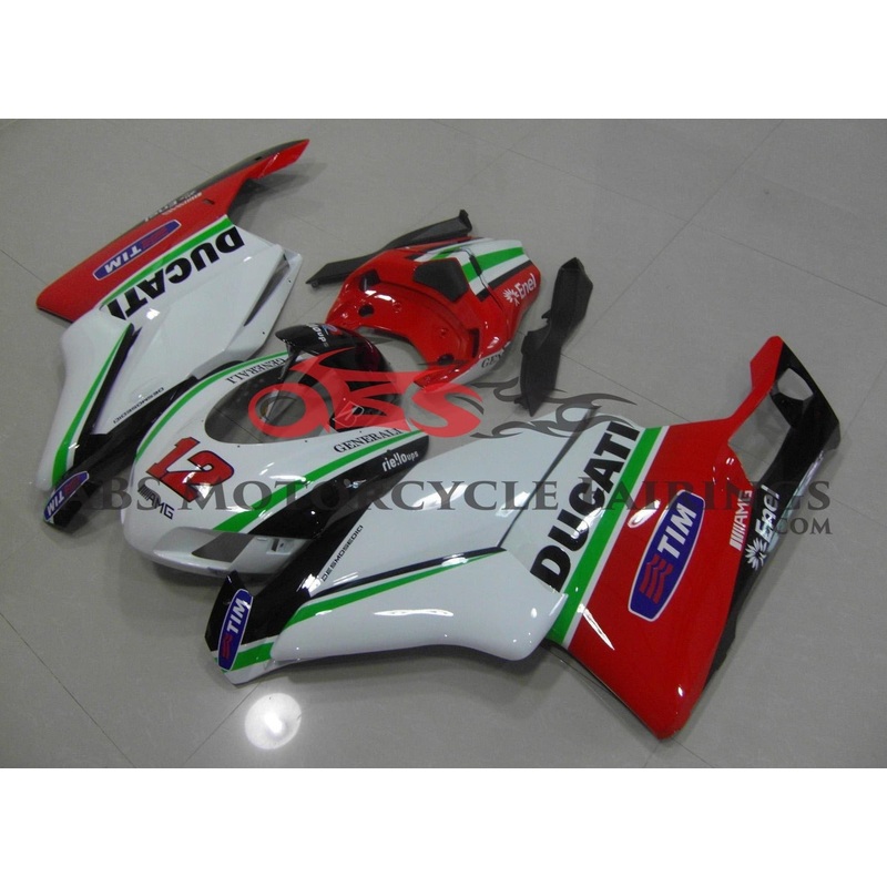 Ducati 999 (2005-2006) White, Red, Green & Black Generali Race Fairings Clear Windscreen: Free No Seat Cowl No Bolt Kit