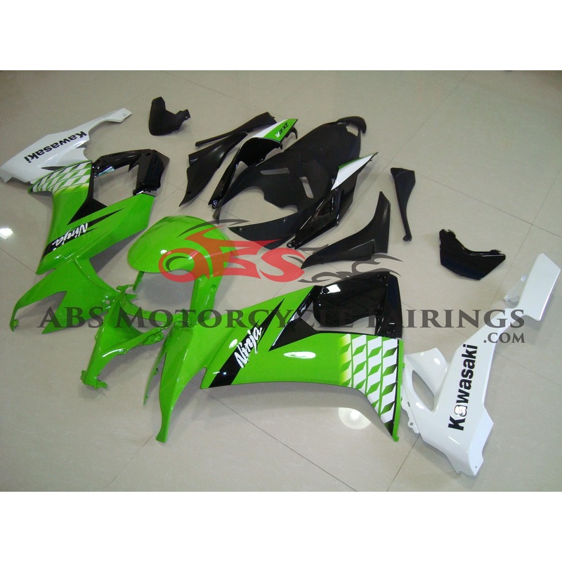 Fairing kit for a Kawasaki Ninja ZX10R (2008-2010) Green, White & Black Clear Windscreen: Free No Seat Cowl No Bolt Kit