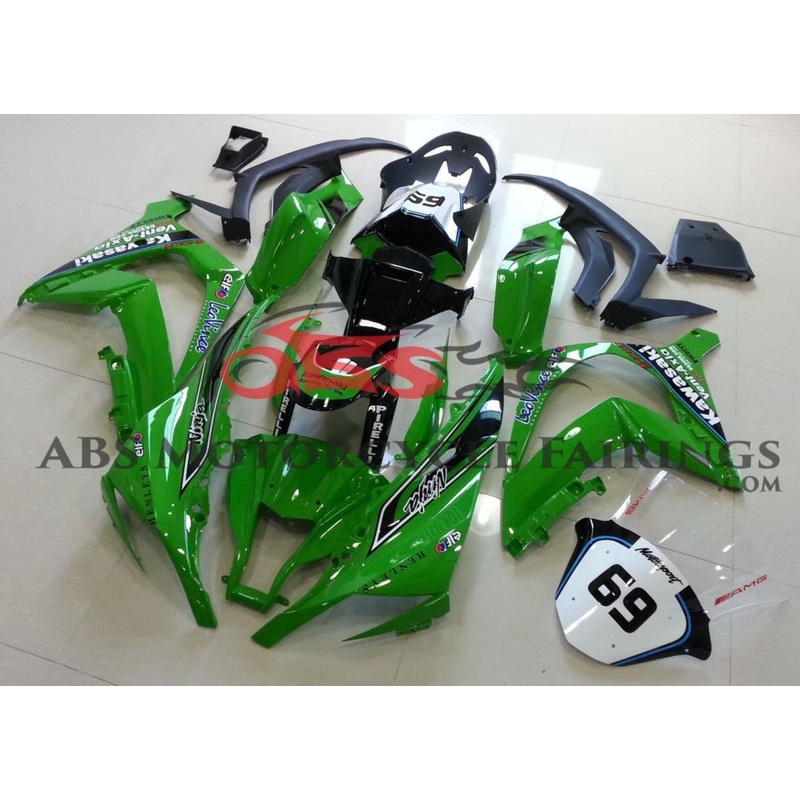 Fairing kit for a Kawasaki Ninja ZX10R (2011-2015) Green, Black & White 69 No Seat Cowl No Bolt Kit No Tank