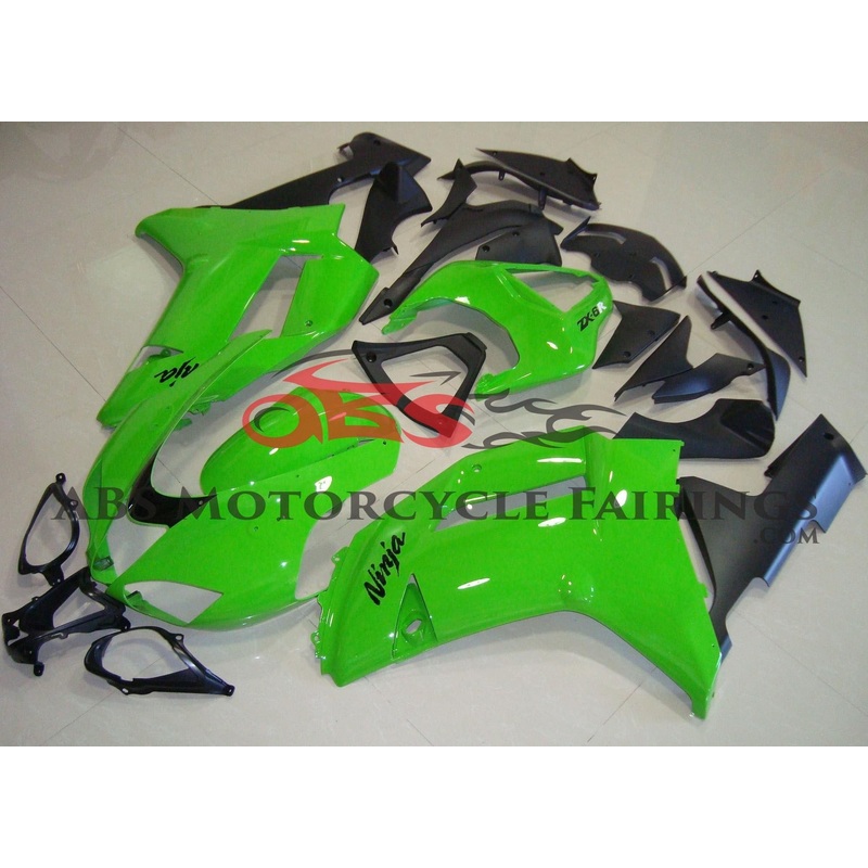 Fairing kit for a Kawasaki Ninja ZX6R 636 (2007-2008) Green Clear Windscreen: Free No Seat Cowl No Bolt Kit