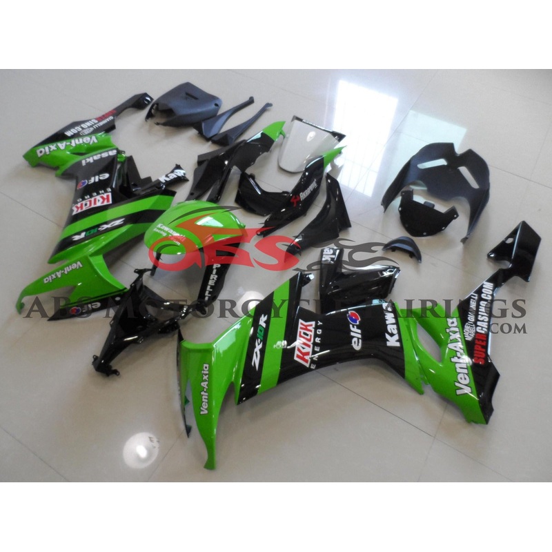 Fairing kit for a Kawasaki ZX10R (2008-2010) Green & Black Kick Clear Windscreen: Free No Seat Cowl No Bolt Kit
