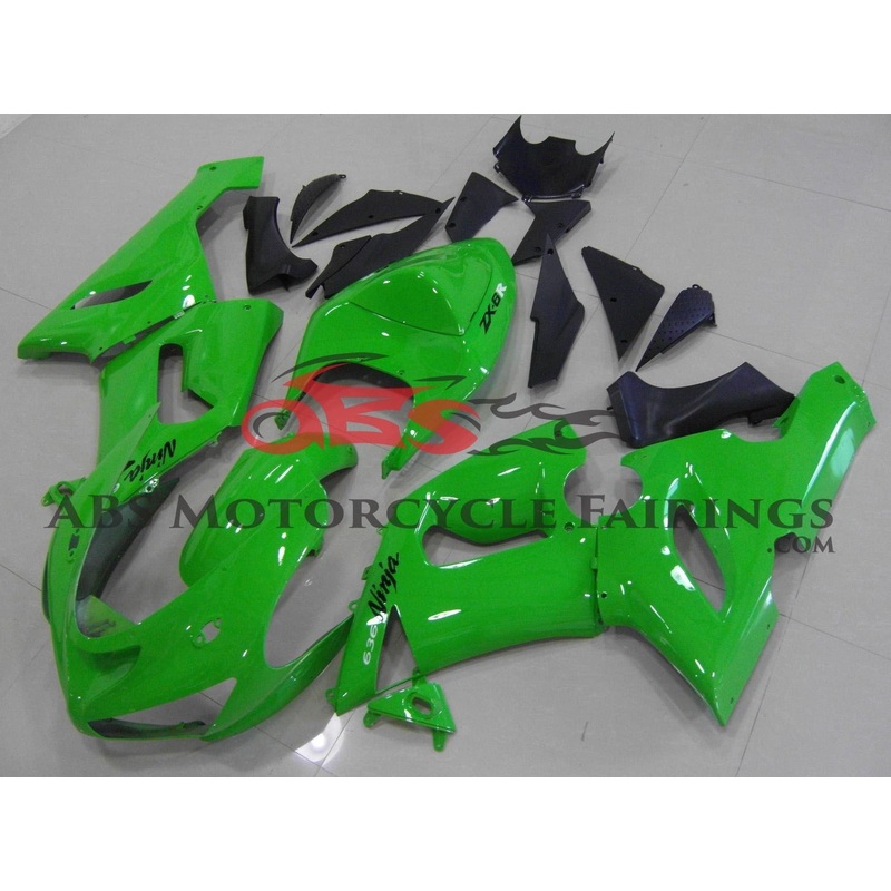 Fairing kit for a Kawasaki ZX6R 636 (2005-2006) Green Clear Windscreen: Free No Seat Cowl No Bolt Kit