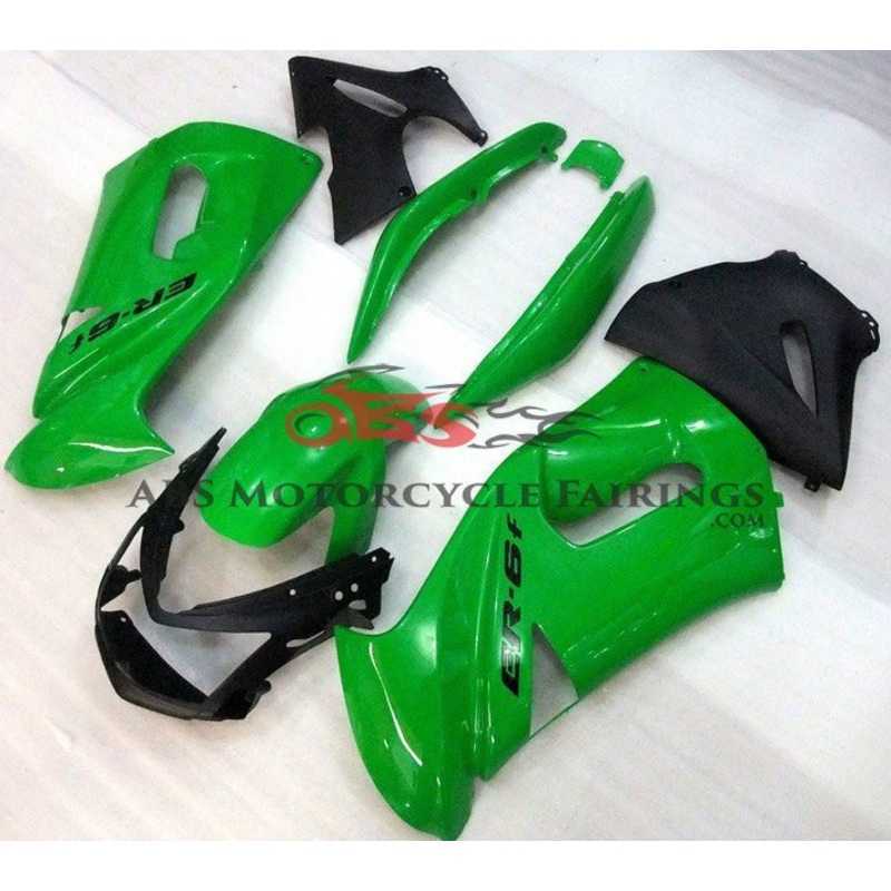 Green & Black Fairing Kit for 2006-2008 Kawasaki ER6F Green & Black Clear (Injection Mold) Select Bolt Kit