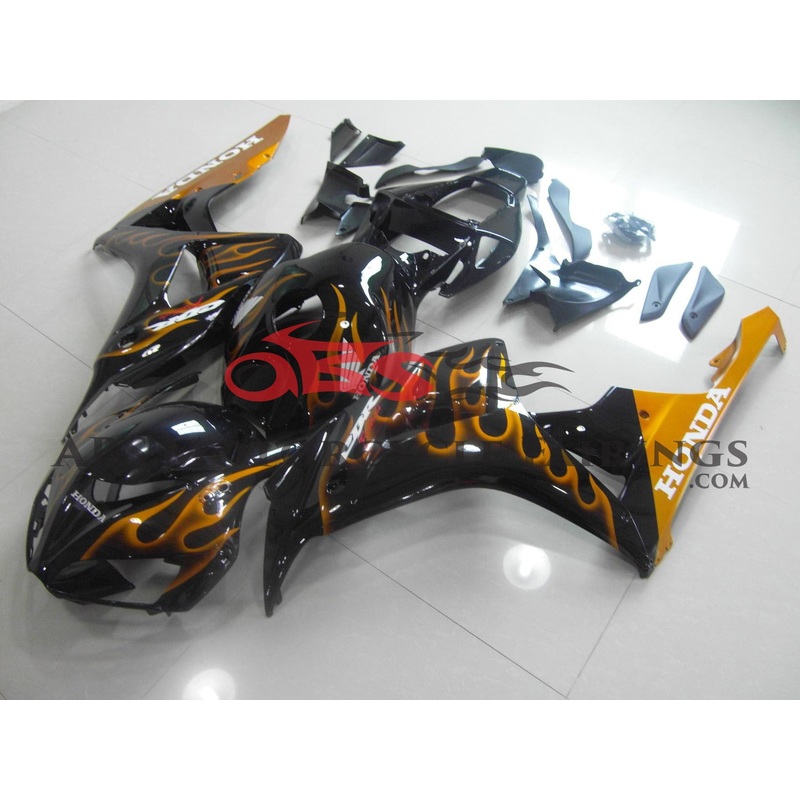 Honda CBR1000RR (2006-2007) Black & Dark Gold Flame Fairings No Seat Cowl No Bolt Kit No Tank