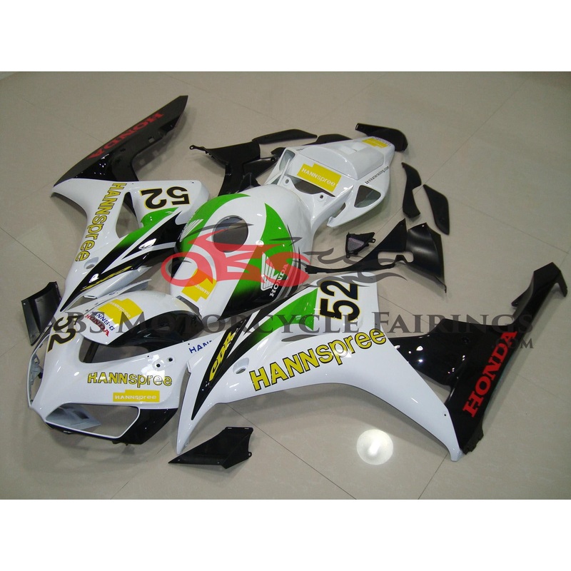 Honda CBR1000RR (2006-2007) White, Green & Yellow HANNspree Fairings No Seat Cowl No Bolt Kit No Tank