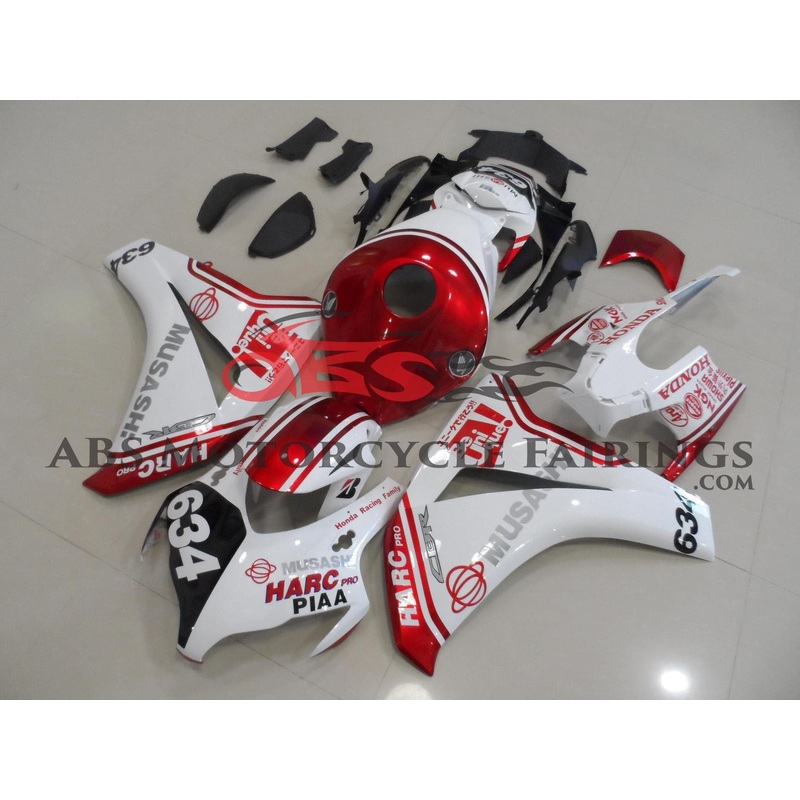 Honda CBR1000RR (2008-2011) White & Candy Apple Red MUSASHI HARC Pro Fairings No Seat Cowl No Bolt Kit No Tank