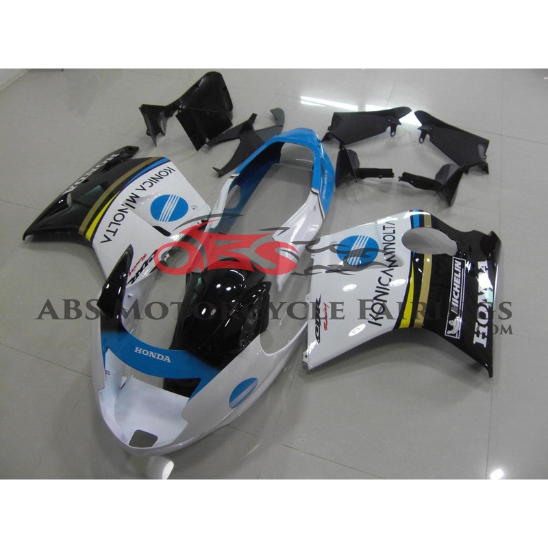 Honda CBR1100XX Super Blackbird (1996-2007) White, Black, Blue Konica Minolta Fairings Clear Windscreen: Free No Bolt Kit No Tank