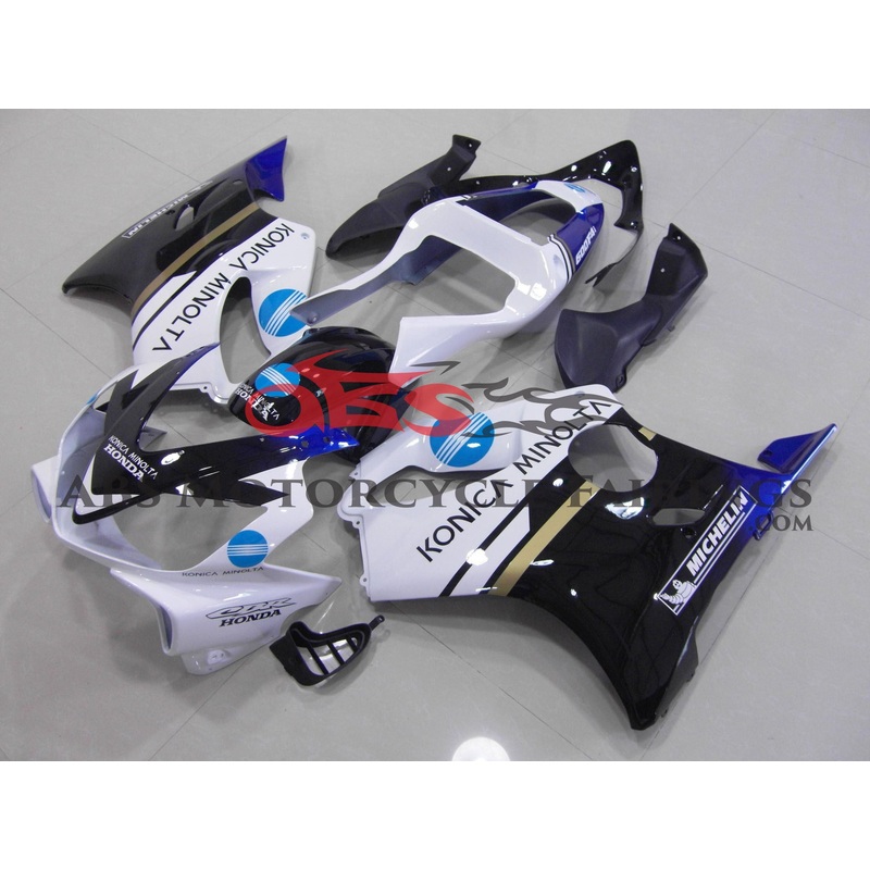 Honda CBR600F4i (2001-2003) White, Black & Blue Konica Fairings Clear Windscreen: Free No Bolt Kit No Tank