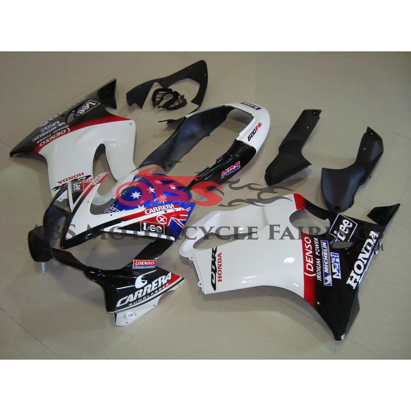 Honda CBR600F4i (2004-2007) White & Black Racing Fairings Clear Windscreen: Free No Bolt Kit No Tank