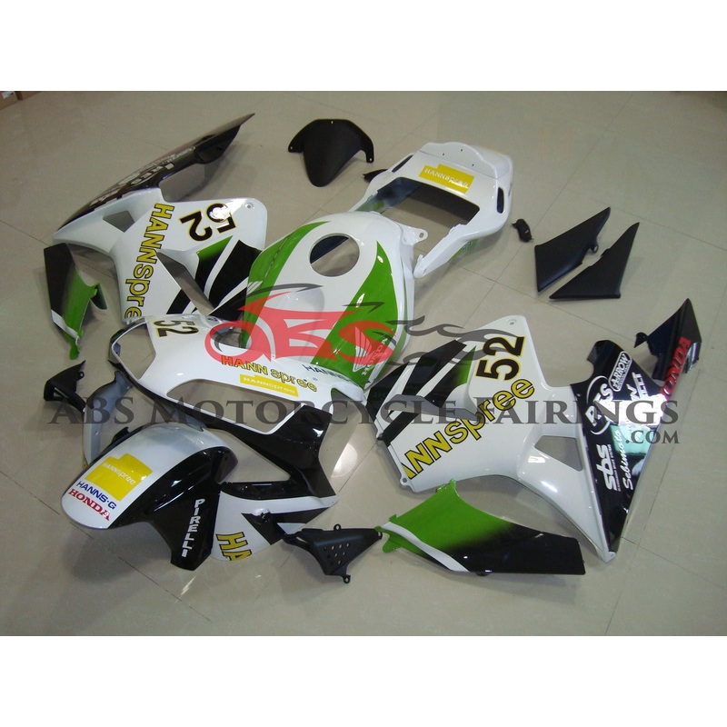 Honda CBR600RR (2003-2004) White, Black & Green HANNspree Race Fairings No Seat Cowl No Bolt Kit No Tank