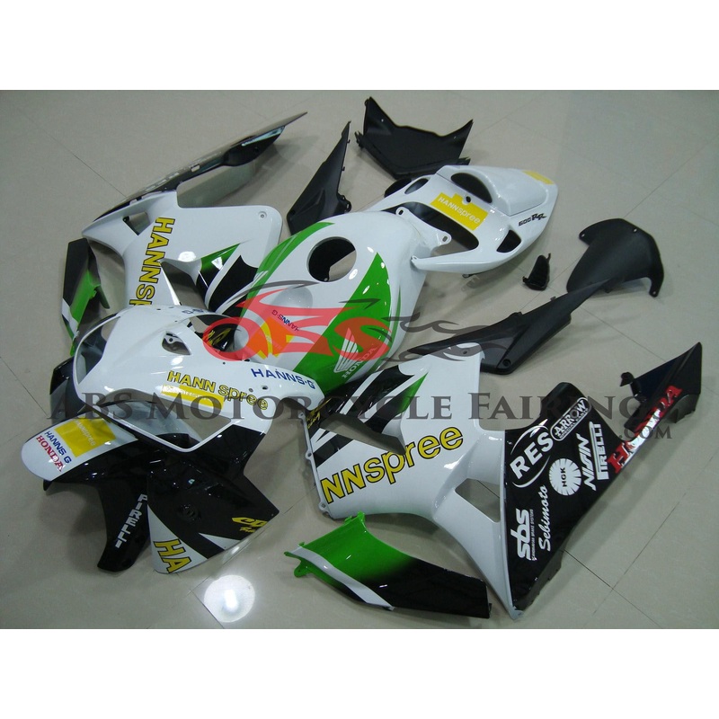 Honda CBR600RR (2005-2006) White, Black & Green HANNspree Race Fairings No Seat Cowl No Bolt Kit No Tank
