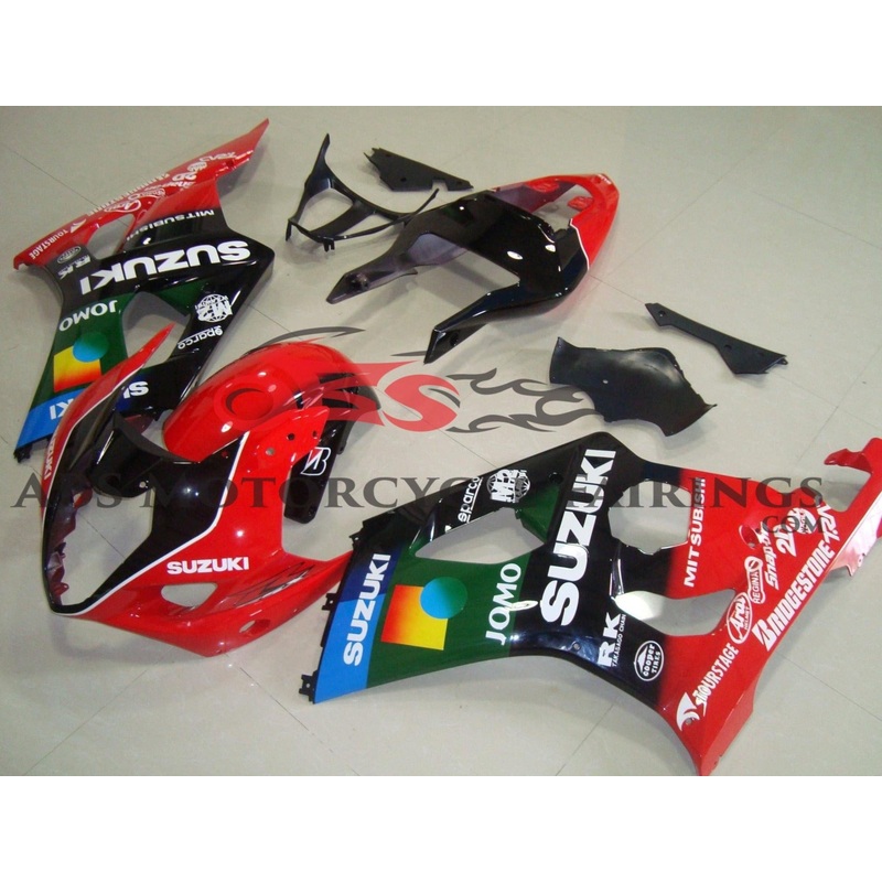 Suzuki GSXR1000 (2003-2004) Red & Black JOMO Fairings Clear Windscreen: Free No Seat Cowl No Bolt Kit