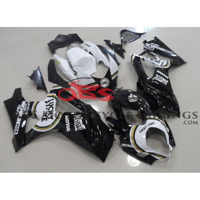 Suzuki GSXR1000 (2007-2008) Black & White Lucky Strike Fairings No Seat Cowl No Bolt Kit No Tank