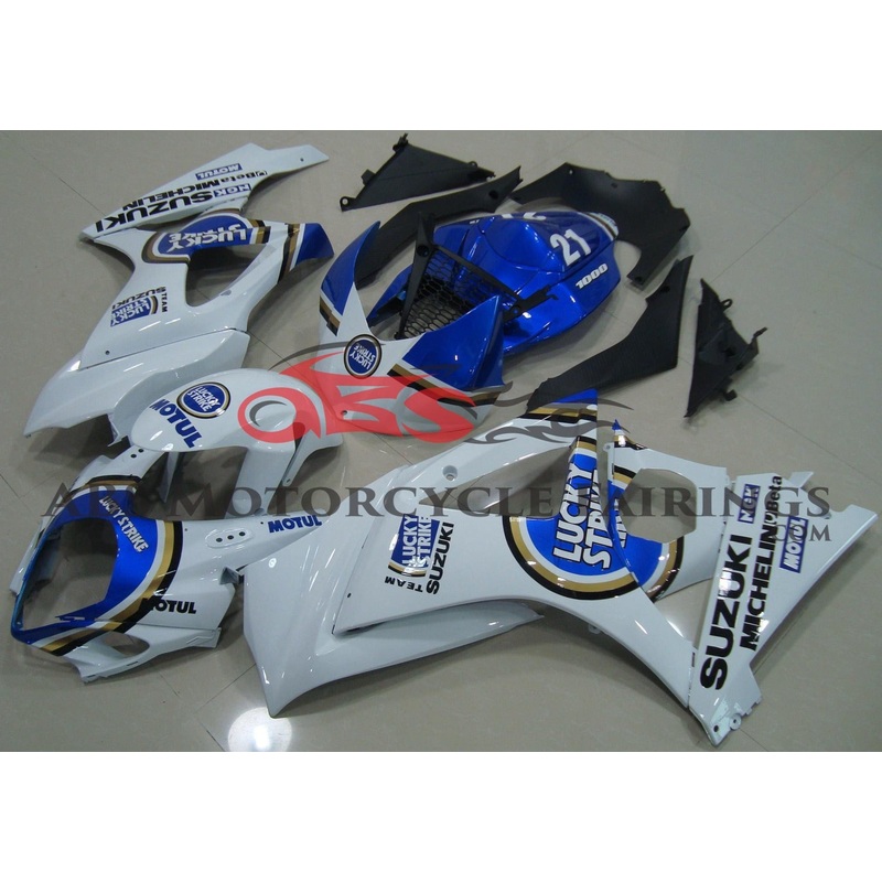 Suzuki GSXR1000 (2007-2008) White & Blue Lucky Strike Fairings No Seat Cowl No Bolt Kit No Tank