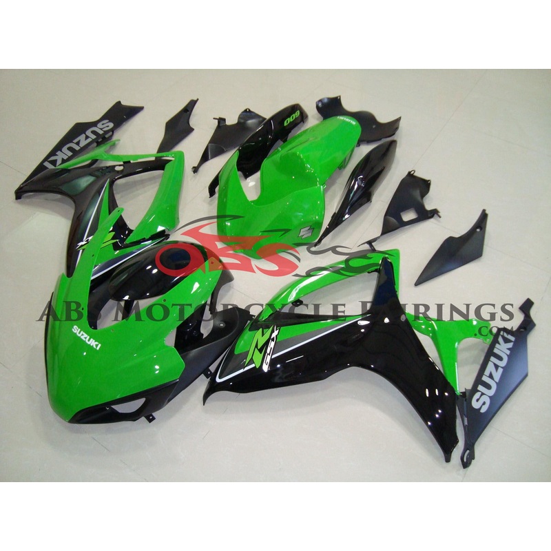 Suzuki GSXR750 (2006-2007) Green & Black Race Fairings Clear Windscreen: Free No Bolt Kit No Tank