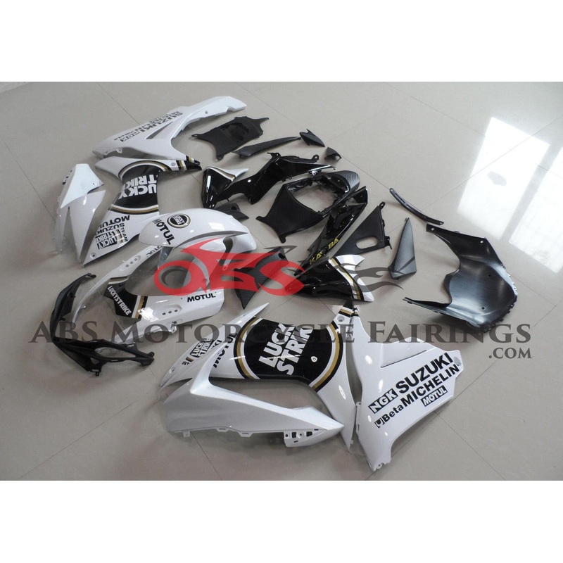 Suzuki GSXR750 (2011-2023) White, Black Lucky Strike Fairings No Seat Cowl No Bolt Kit No Tank