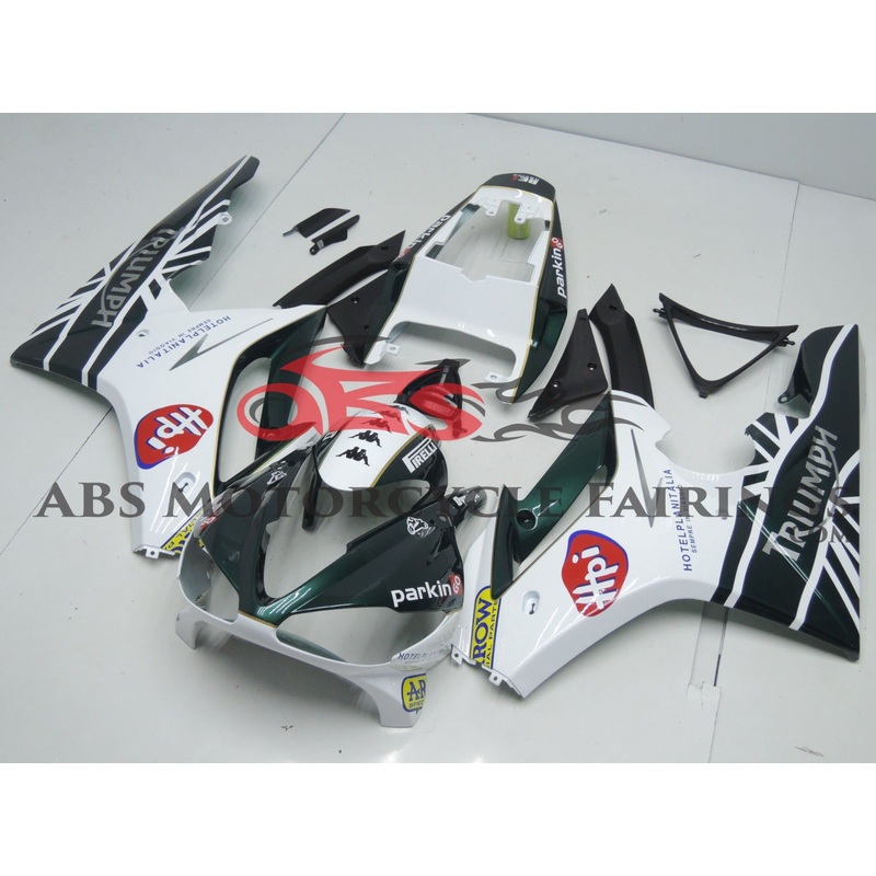 Triumph Daytona 675 (2006-2008) Dark Green & White Fairings Clear Windscreen: Free No Bolt Kit