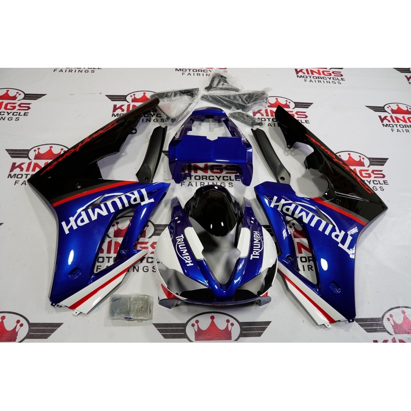 Triumph Daytona 675 (2009-2012) Blue, Black, White & Red Fairings Clear Windscreen: Free No Bolt Kit