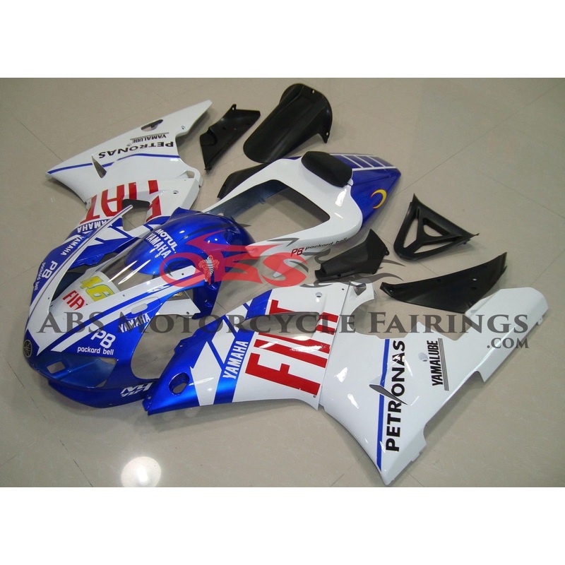 Yamaha YZF-R1 (1998-1999) Blue, White & Red Fiat #46 Fairings Clear Windscreen: Free No Seat Cowl No Bolt Kit