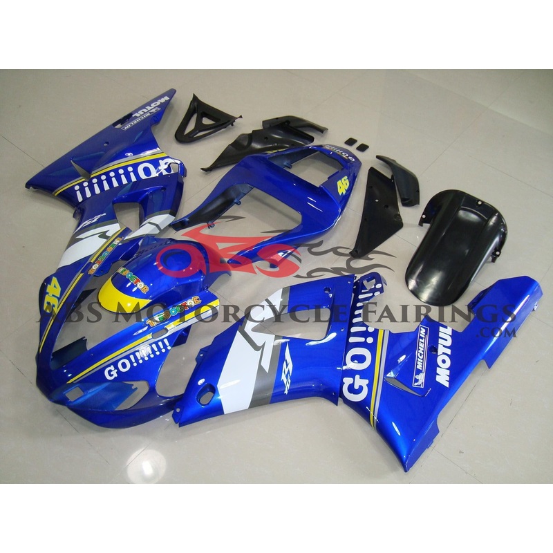 Yamaha YZF-R1 (2000-2001) Blue & White #46 Fairings Clear Windscreen: Free No Seat Cowl No Bolt Kit