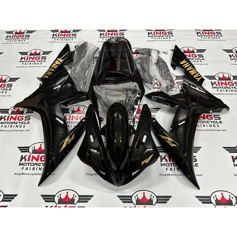 Yamaha YZF-R1 (2002-2003) Black, Gold Fairings Clear Windscreen: Free No Seat Cowl No Bolt Kit