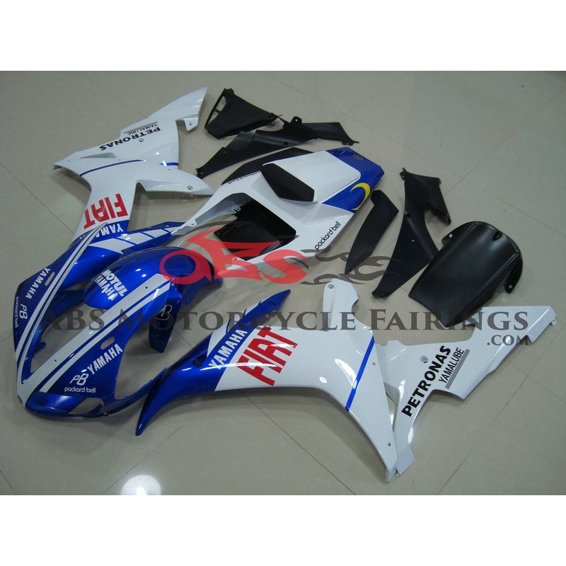 Yamaha YZF-R1 (2002-2003) Blue, White & Red FIAT Fairings Clear Windscreen: Free No Seat Cowl No Bolt Kit