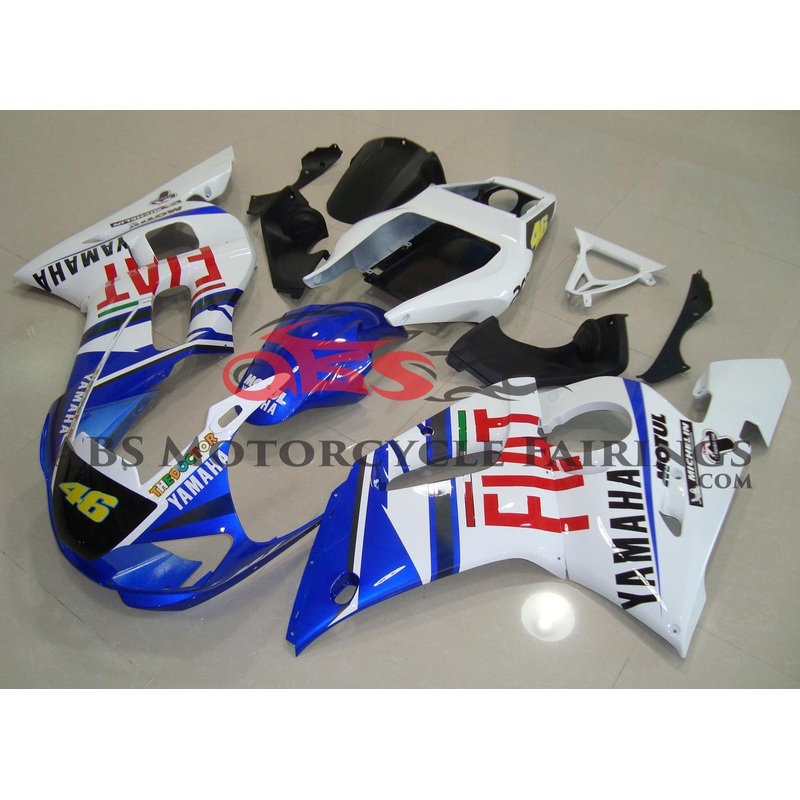 Yamaha YZF-R6 (1998-2002) Blue, White & Red FIAT #46 Fairings Clear Windscreen: Free No Bolt Kit