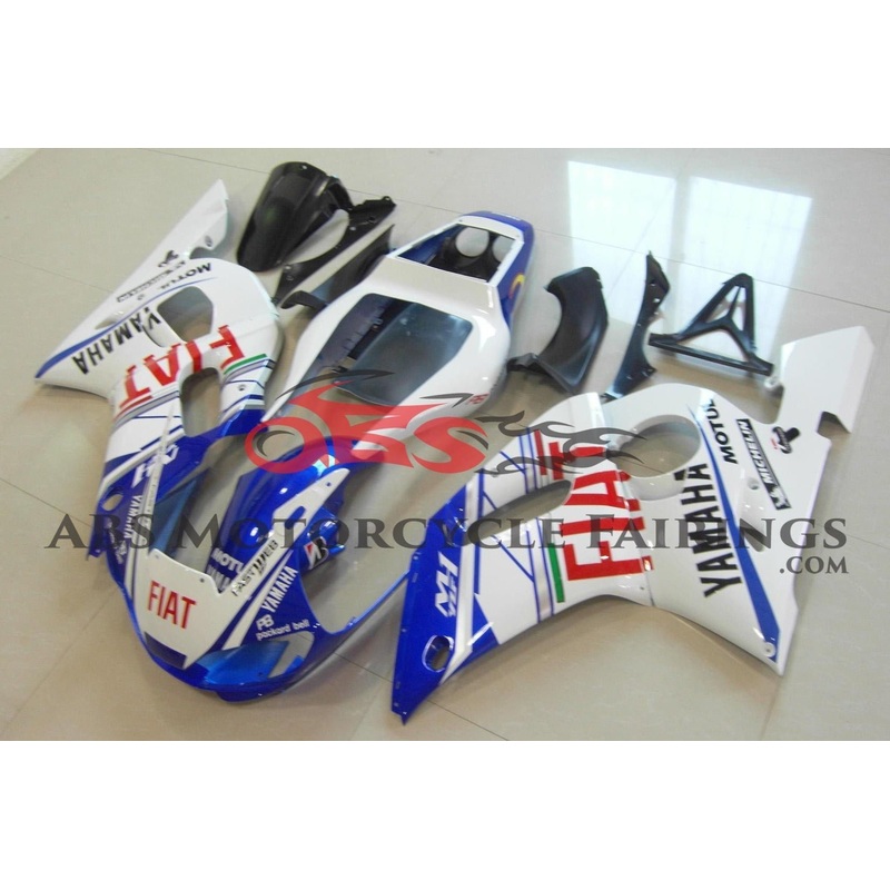 Yamaha YZF-R6 (1998-2002) White, Blue & Red FIAT Fairings Clear Windscreen: Free No Bolt Kit