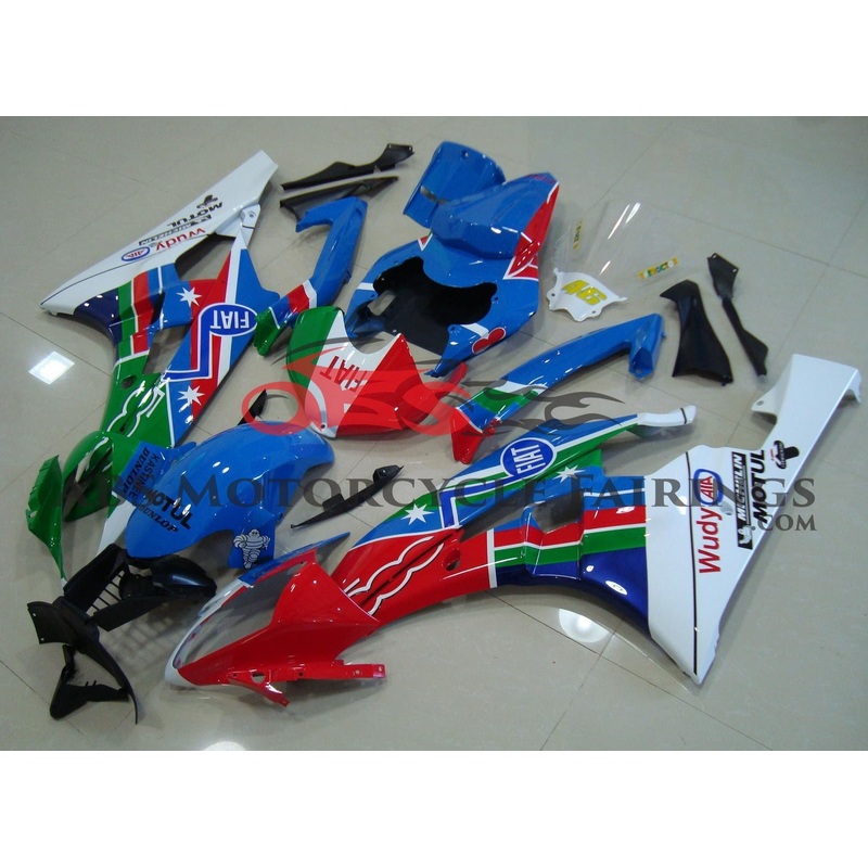 Yamaha YZF-R6 (2006-2007) Blue, Red, Green & White Fiat Fairings No Seat Cowl No Bolt Kit No Tank
