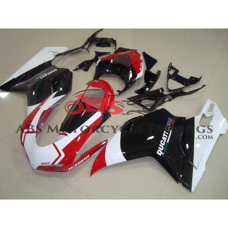 Ducati 1098 (2007-2012) Black, White & Red Corse Fairings Clear Windscreen: Free No Seat Cowl No Bolt Kit