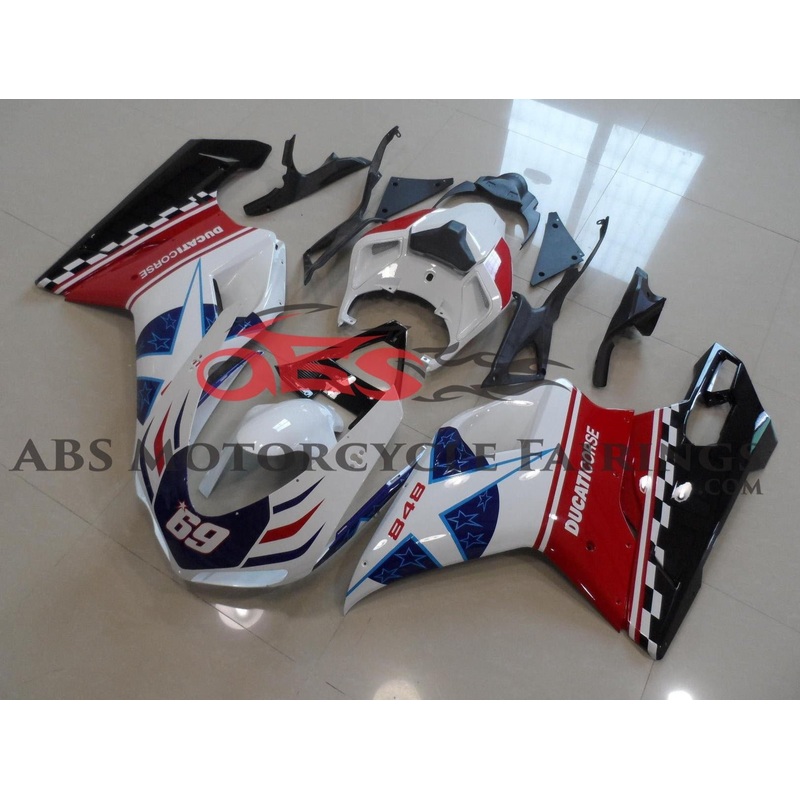 Ducati 1098 (2007-2012) Red, White & Blue Corse Star #69 Fairings Clear Windscreen: Free No Seat Cowl No Bolt Kit