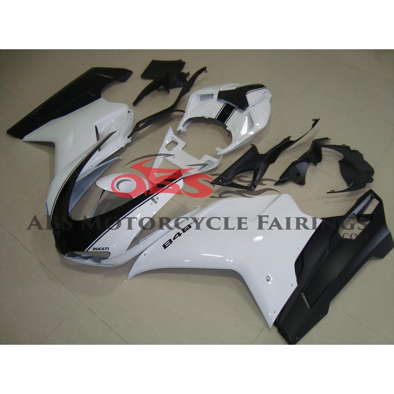 Ducati 1098 (2007-2012) White & Black Striped Fairings Clear Windscreen: Free No Seat Cowl No Bolt Kit
