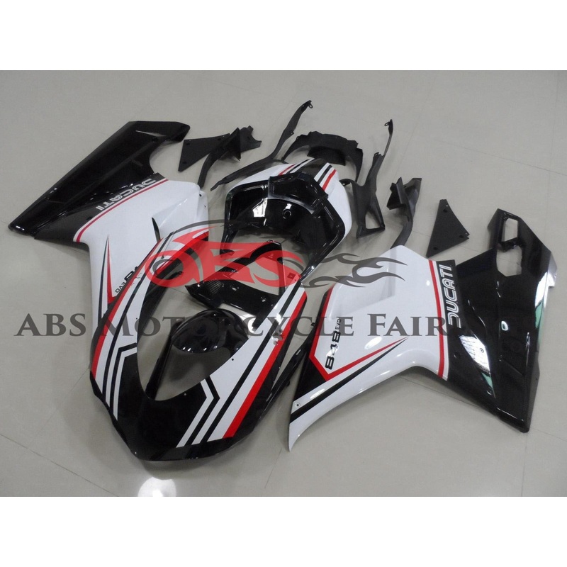 Ducati 1098 (2007-2014) Black, White & Red Tricolor Fairings Clear Windscreen: Free No Seat Cowl No Bolt Kit