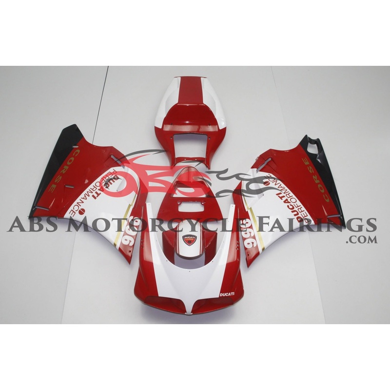 Ducati 748 (1994-2003) Red & White Corse Fairings Clear Windscreen: Free No Bolt Kit
