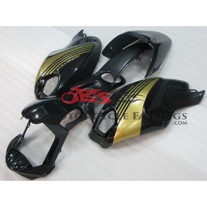 DUCATI MONSTER 696/796/1100 (2009-2016) BLACK & GOLD FAIRINGS Clear Windscreen: Free No Bolt Kit