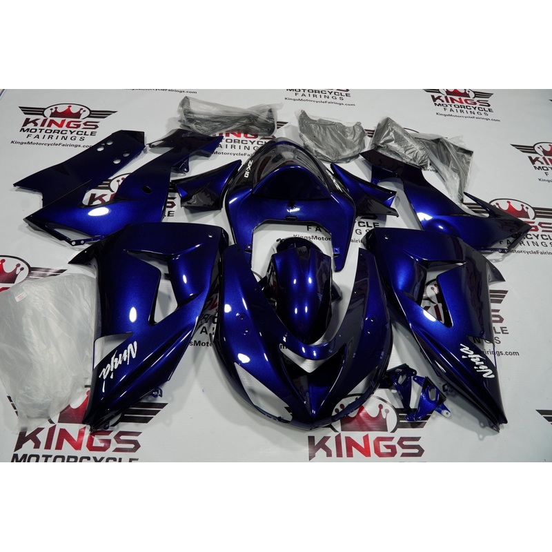 Fairing kit for a Kawasaki Ninja ZX10R (2006-2007) Dark Blue, White Clear Windscreen: Free No Seat Cowl No Bolt Kit