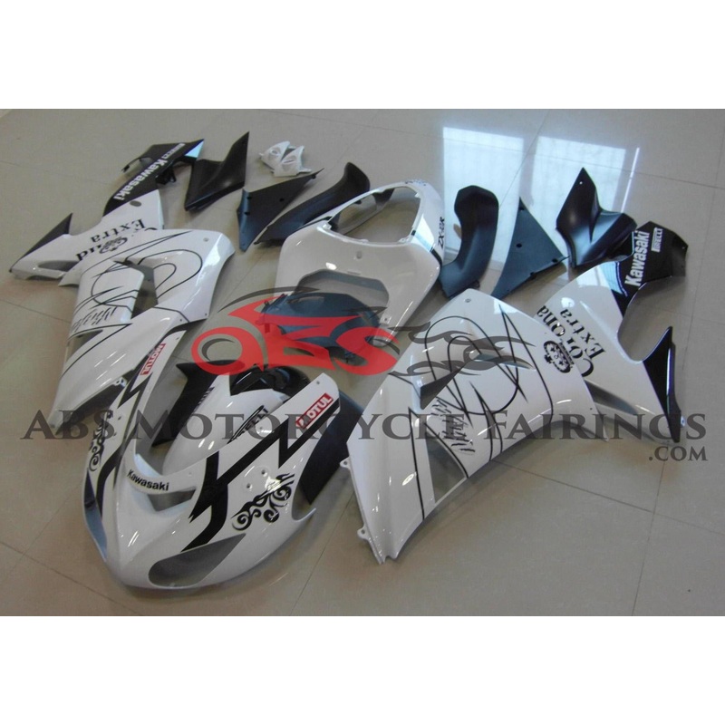 Fairing kit for a Kawasaki Ninja ZX10R (2006-2007) White & Black Tribal Corona Extra Clear Windscreen: Free No Seat Cowl No Bolt Kit